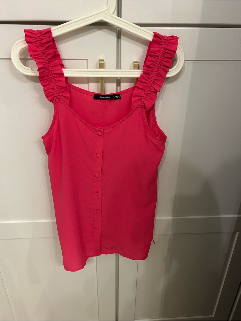 Doe & Rae Hot Pink Ruffle-Strap Button Tank